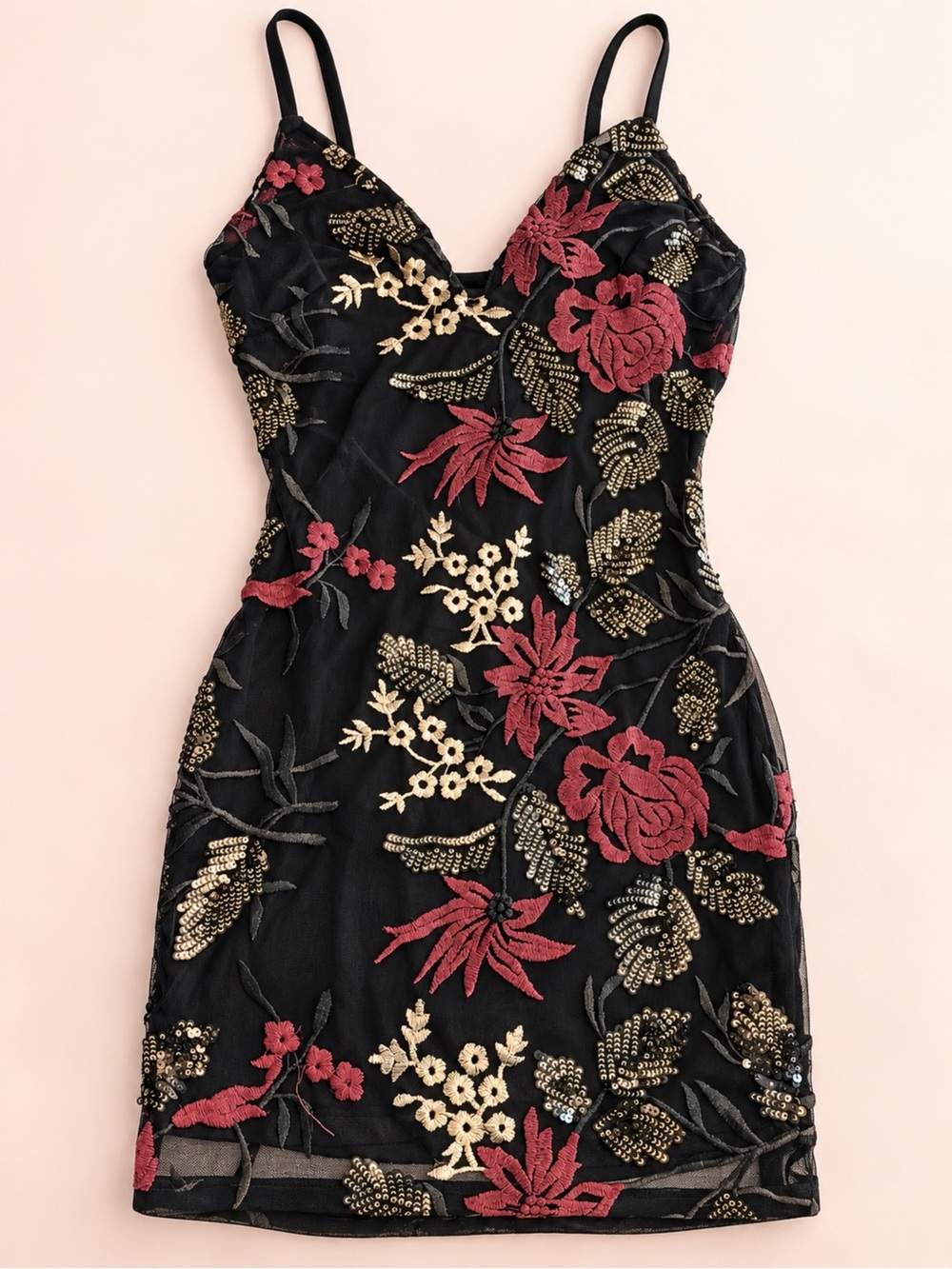 Privy Black Floral Embroidered Sequin Mini Dress